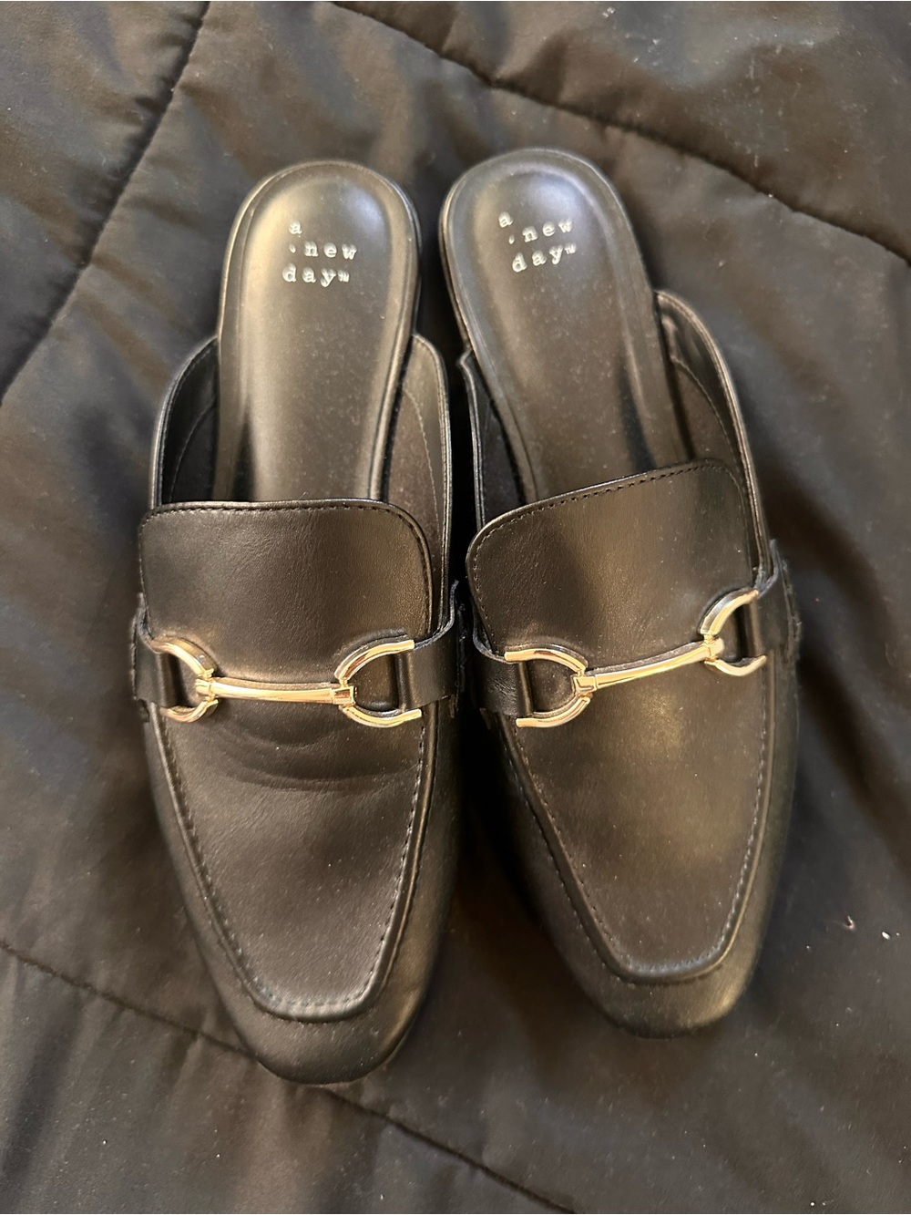 a new day Black Slip-On Mule Loafers with Gold Bit Accent